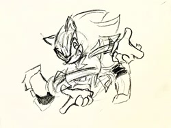 Size: 2048x1536 | Tagged: safe, artist:dailyhogz, shadow the hedgehog, sonic adventure, adventure pose, line art, looking at viewer, sketch, smile, solo, traditional media