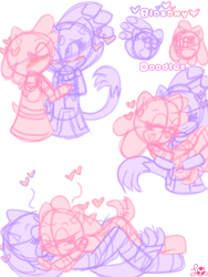 Size: 768x1024 | Tagged: safe, artist:lilcookiebug, amy rose, blaze the cat, 2024, amy x blaze, cute, duo, heart, hugging, kiss on head, lesbian, monochrome, ship name, shipping, signature, simple background, sketch, white background