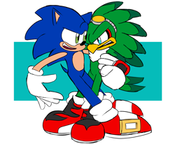 Size: 2048x1687 | Tagged: safe, artist:tacorooster, jet the hawk, sonic the hedgehog, 2024, duo, gay, holding them, looking at each other, shipping, sonjet, standing