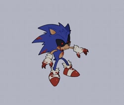 Size: 1034x878 | Tagged: safe, artist:classicmariposazul, oc, oc:sonic.exe, 2024, black sclera, bleeding, bleeding from eyes, blood, blood stain, claws, frown, grey background, looking offscreen, one fang, simple background, solo, standing