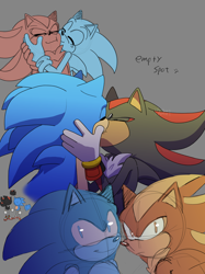 Size: 2048x2731 | Tagged: safe, artist:artboxartist, shadow the hedgehog, sonic the hedgehog, duo, english text, eyes closed, frown, gay, grey background, hands on another's face, holding them, kiss, shadow x sonic, shipping, simple background, sketch, smile