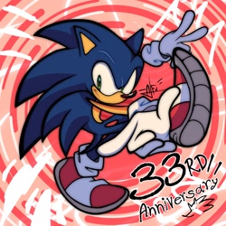 Size: 2048x2048 | Tagged: safe, artist:weird0alffu, sonic the hedgehog, 2024, birthday, english text, looking at viewer, posing, signature, smile, solo