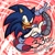 Size: 2048x2048 | Tagged: safe, artist:weird0alffu, sonic the hedgehog, 2024, abstract background, birthday, english text, looking at viewer, posing, reaching towards the viewer, signature, smile, solo
