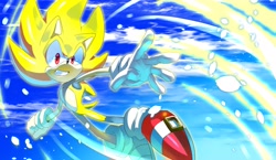 Size: 4096x2376 | Tagged: safe, artist:yukisonic329, sonic the hedgehog, super sonic, 2024, flying, grin, solo, super form