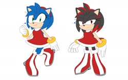 Size: 2048x1280 | Tagged: safe, artist:sakura_2739, amy rose, shadow the hedgehog, sonic the hedgehog, 2024, color swap, simple background, solo, white background