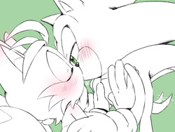 Size: 1080x810 | Tagged: safe, artist:緘咲, miles "tails" prower, sonic the hedgehog, gay, kissing, shipping, sonic x tails