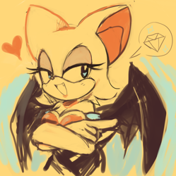 Size: 1090x1094 | Tagged: safe, artist:a5tros, rouge the bat, 2022, arms folded, chaos emerald, pointing, smile, solo