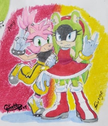 Size: 875x1024 | Tagged: safe, artist:gisesonic20, amy rose, surge the tenrec, outfit swap