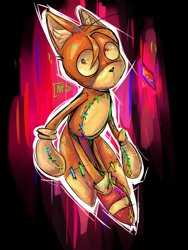Size: 1536x2048 | Tagged: safe, artist:nerflufser, tails doll, 2024, black background, glitch, looking offscreen, signature, simple background, solo