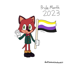 Size: 1280x1280 | Tagged: safe, artist:darkqueenofshadow85, barry the quokka, 2023, holding something, looking at viewer, nonbinary, nonbinary pride, pride, pride flag, simple background, smile, solo, white background
