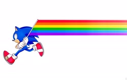Size: 2048x1298 | Tagged: safe, artist:lonegini, sonic the hedgehog, 2022, flag, gay pride, holding something, looking ahead, pride, pride flag, running, simple background, smile, solo, white background