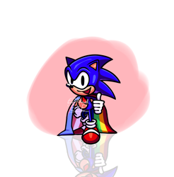 Size: 1622x1651 | Tagged: safe, artist:ezequielexe, sonic the hedgehog, cape, gay pride, looking at viewer, pride, pride flag, redraw, signature, simple background, smile, solo, standing, thumbs up, trans pride, white background