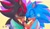 Size: 1424x819 | Tagged: safe, artist:ms_0102004, shadow the hedgehog, sonic the hedgehog, 2024, bi sonic, bisexual, bisexual pride, cute, demiromantic, demiromantic pride, duo, eyes closed, face paint, flag, gay, gay shadow, hand on another's face, mlm pride, pride, pride flag, shadow x sonic, shipping, signature, simple background, smile, standing, trans boy sonic, trans male, trans pride, transgender, yellow background