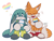 Size: 1198x918 | Tagged: safe, artist:maskofnova, kit the fennec, miles "tails" prower, 2024, aro ace pride, aromantic, asexual, cute, duo, fangs, flag, heart, holding something, kitabetes, pride, pride flag, signature, simple background, smile, standing, tailabetes, trans male, trans pride, transgender, white background