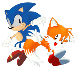 Size: 1280x1190 | Tagged: safe, miles "tails" prower, sonic the hedgehog, 3d, classic sonic, classic tails, duo, looking at viewer, redraw, simple background, smile, transparent background