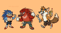 Size: 3300x1800 | Tagged: safe, artist:artdexo2000, knuckles the echidna, miles "tails" prower, sonic the hedgehog