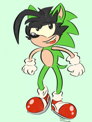Size: 960x1280 | Tagged: safe, artist:unoraccoon, oc, oc:ashura the hedgehog, hedgehog, 2022, green background, looking up, oc only, simple background, smile, solo, standing, tongue out