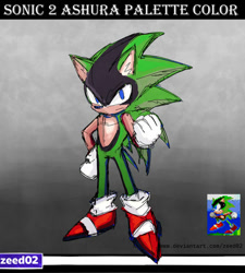 Size: 600x667 | Tagged: safe, artist:zeed_02, oc, oc:ashura the hedgehog, hedgehog, 2023, english text, frown, gradient background, looking at viewer, oc only, reference inset, sketch, solo, standing