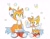 Size: 1700x1342 | Tagged: safe, artist:snti_82, miles "tails" prower, fox, 2024, blushing, bubble, classic tails, cute, duo, looking up, male, modern tails, self paradox, simple background, smile, tailabetes, white background