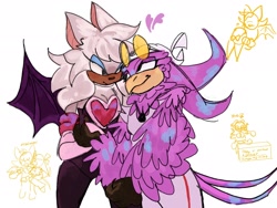 Size: 2048x1536 | Tagged: safe, artist:beetlebian, rouge the bat, wave the swallow, blushing, duo, heart, lesbian, lidded eyes, looking at each other, shipping, simple background, smile, standing, wavouge, white background