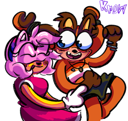 Size: 1967x1853 | Tagged: safe, artist:krow-draws, amy rose, sticks the badger, 2024, bisexual, bisexual pride, blushing, cute, lesbian, lesbian pride, pride, shipping, signature, simple background, smile, solo, sticksamy, white background