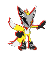 Size: 1280x1440 | Tagged: safe, artist:varez7515, miles "tails" prower, sonic forces, 2022, alternate universe, infinite tails, infinite's mask, looking offscreen, phantom ruby, simple background, solo, standing, transparent background