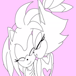 Size: 2048x2048 | Tagged: safe, artist:zoesonicart, amy rose, blaze the cat, cat, hedgehog, 2023, amy x blaze, cute, eyes closed, female, females only, heart, lesbian, line art, shipping, sketch