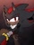 Size: 768x1024 | Tagged: safe, artist:weiirddudee, shadow the hedgehog, hedgehog, 2024, bandage, chain, clothes, frown, gloves off, gradient background, lidded eyes, looking at viewer, male, pants, solo, tattoo