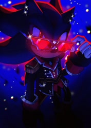Size: 1240x1754 | Tagged: safe, artist:spacecolonie, shadow the hedgehog, 2024, gradient background, looking at viewer, showstopper outfit, solo, sparkles, standing