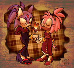 Size: 2048x1871 | Tagged: safe, artist:deedee0606, amy rose, blaze the cat, cat, hedgehog, 2024, amy x blaze, cute, eyes closed, female, females only, hearts, lesbian, lesbian pride, pride, shipping