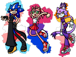 Size: 2048x1536 | Tagged: safe, artist:spicychimera, amy rose, blaze the cat, metal sonic, 2024, amy x blaze, amy x blaze x metal sonic, bisexual, bisexual pride, lesbian pride, looking at viewer, metamy, polyamory, pride, robot, shipping, simple background, smile, trans female, trans pride, transgender, transparent background, trio