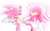Size: 1280x800 | Tagged: safe, artist:siggiedraws, knuckles the echidna, sonic the hedgehog, oc, oc:sakura sonic, color swap, confused, duo, eyes closed, hyper form, hyper knuckles, looking at them, pink fur, question mark, shrugging, simple background, standing, white background