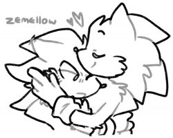 Size: 1280x1026 | Tagged: safe, artist:vampire-cookie, shadow the hedgehog, sonic the hedgehog, ask response, cute, duo, eyes closed, frown, gay, heart, hugging, line art, one eye closed, shadow x sonic, shadowbetes, shipping, signature, simple background, smile, sonabetes, white background
