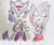 Size: 997x836 | Tagged: safe, artist:fionathefoxart, amy rose, blaze the cat, cat, hedgehog, 2023, amy x blaze, amy's halterneck dress, blaze's tailcoat, clothes, cute, dress, eyes closed, female, females only, lesbian, looking at them, shipping, traditional media