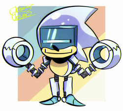 Size: 1024x926 | Tagged: safe, artist:raisurice, silver sonic, 2017, abstract background, looking ahead, robot, signature, smile, solo, standing