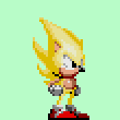 Size: 110x110 | Tagged: safe, artist:blitzerhog12, sonic the hedgehog, super sonic, 2021, animated, green background, idle, looking around, simple background, solo, sprite, standing, super form