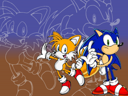 Size: 2048x1536 | Tagged: safe, artist:peppermint08, miles "tails" prower, sonic the hedgehog, 2021, echo background, frown, looking at viewer, posing, smile, standing, uekawa style