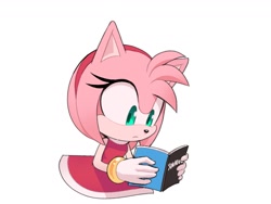 Size: 1435x1080 | Tagged: safe, artist:toonsite, amy rose, shadow the hedgehog, sonic the hedgehog, book, reading, shadow x sonic, shipping