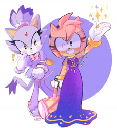 Size: 1420x1556 | Tagged: safe, artist:heartludwig, amy rose, blaze the cat, cat, hedgehog, 2023, amy x blaze, cute, female, females only, lesbian, one eye closed, shipping, sparkles