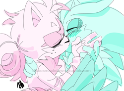 Size: 1620x1195 | Tagged: safe, artist:discosmackdown, silver the hedgehog, oc, oc:wayne the jackal, hedgehog, jackal, canon x oc, duo, eyes closed, gay, holding each other, kiss, monochrome, shipping, signature, simple background, white background