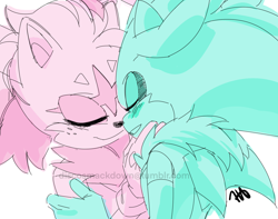 Size: 1620x1276 | Tagged: safe, artist:discosmackdown, silver the hedgehog, oc, oc:wayne the jackal, hedgehog, jackal, blushing, canon x oc, cute, duo, eyes closed, gay, holding each other, monochrome, shipping, signature, simple background, smile, standing, white background