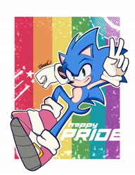 Size: 1575x2048 | Tagged: safe, artist:likeits95, sonic the hedgehog, english text, looking at viewer, outline, pride, signature, smile, solo, star (symbol)