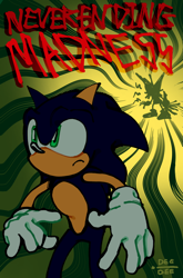 Size: 1150x1740 | Tagged: safe, artist:deedee0606, artist:viper-dee-comics, miles "tails" prower, sonic the hedgehog, comic:neverending madness, 2024, abstract background, comic, comic cover, duo, english text, frown, looking offscreen, signature, solo focus