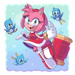 Size: 2760x2768 | Tagged: safe, artist:angiethecat, amy rose, flicky, piko piko hammer