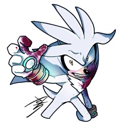 Size: 1263x1361 | Tagged: safe, artist:_sachi310_, silver the hedgehog, 2024, blood, blood on face, simple background, solo, white background