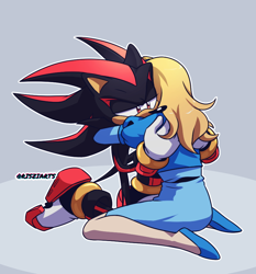 Size: 822x883 | Tagged: safe, artist:risziarts, maria robotnik, shadow the hedgehog, hugging, outline