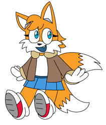Size: 804x951 | Tagged: safe, artist:zephyrdotexe, miles "tails" prower, 2024, alternate version, aviator jacket, clothes, cute, flat colors, one fang, simple background, skirt, smile, solo, trans female, transgender, white background