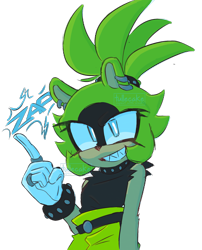 Size: 1623x2013 | Tagged: safe, artist:tullecake, surge the tenrec, 2024, electricity, eyelashes, looking at viewer, pointing, sharp teeth, simple background, smile, solo, transparent background