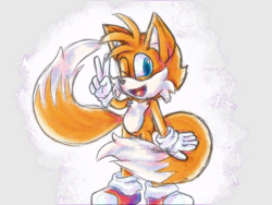 Size: 1600x1200 | Tagged: safe, artist:pimppasta, miles "tails" prower, grey background, looking at viewer, mouth open, simple background, smile, solo, standing, wink