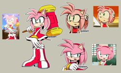 Size: 1842x1122 | Tagged: safe, artist:artsriszi, amy rose, piko piko hammer, redraw, reference inset, sonic x